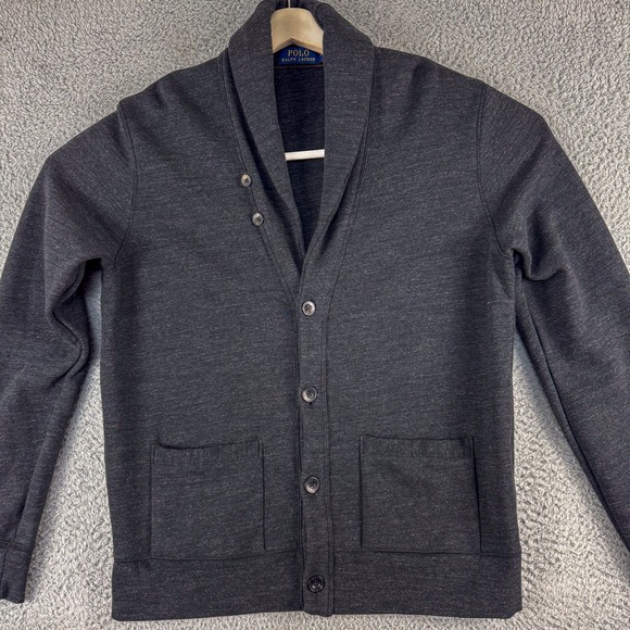 Polo‎ Ralph Lauren Cardigan Sweater Mens Medium Gray Shawl Collar Button Pocket - Picture 1 of 11